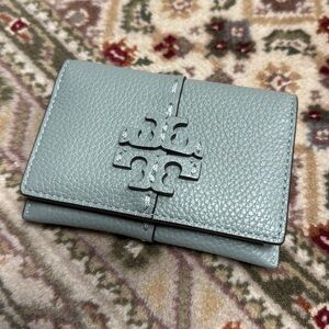 Tory Burch card holder celadon blue